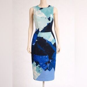 Calvin Klein Blue Abstract Midi Sheath Dress